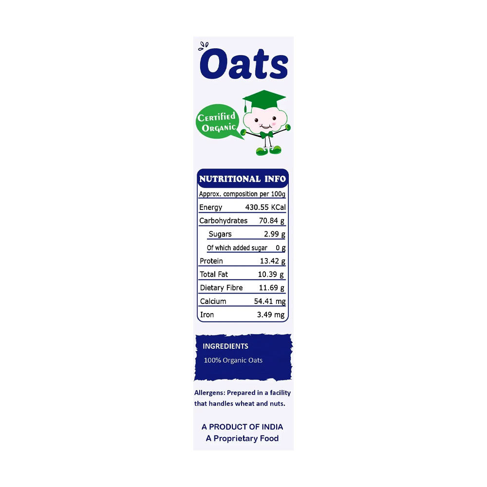 100% Organic Oats Porridge Mix | Organic Baby Food for 6 Months Old | Rich in Beta-Glucan, Protein & Fibre| Tummy Friendly Foods Certified 200g Cereal