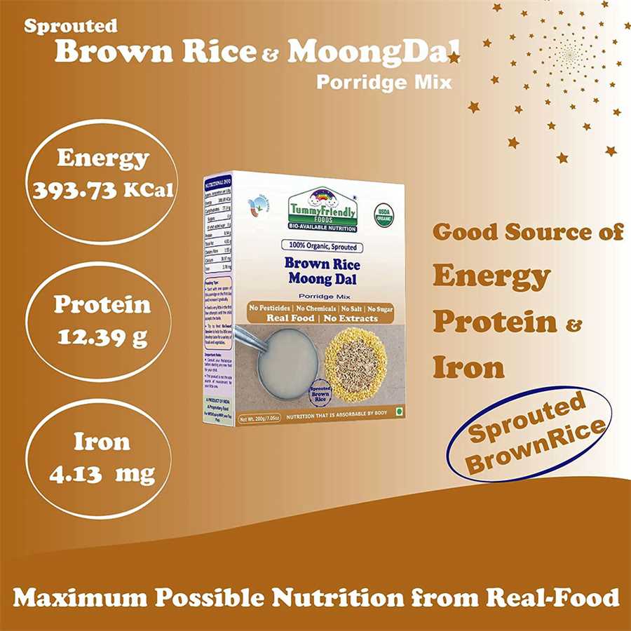 100% ORGANIC SPROUTED BROWN RICE, MOONG DAL PORRIDGE MIX - 200G