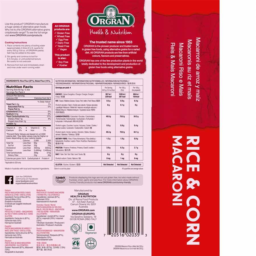 ORGRAN RICE & CORN MACARONI